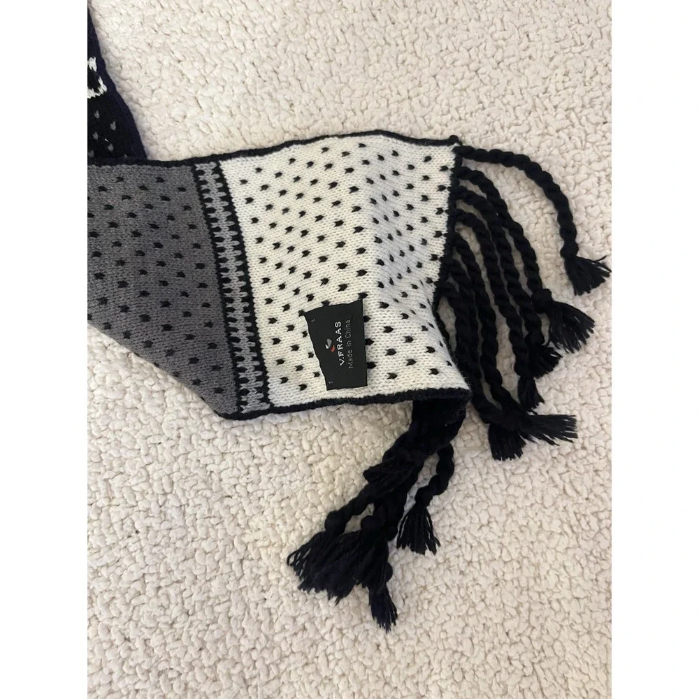 V.‎ Fraas Scarf Knit Tassel Boho Retro Geometric Black White Winter Accessory